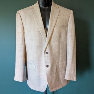 Men's Lauren Ralph Lauren Silk/Wool Blend Beige Checkers 2-Button Sports Jacket